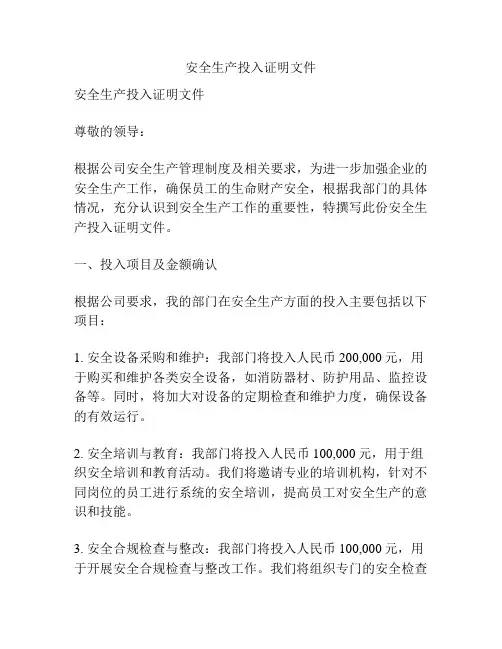 安全生产投入证明文件
