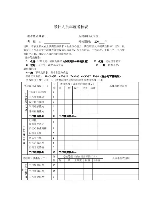 设计人员年度考核表