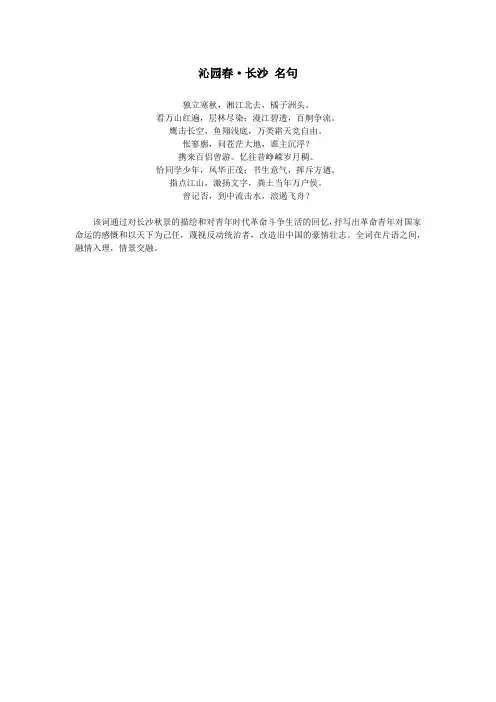 沁园春·长沙 名句