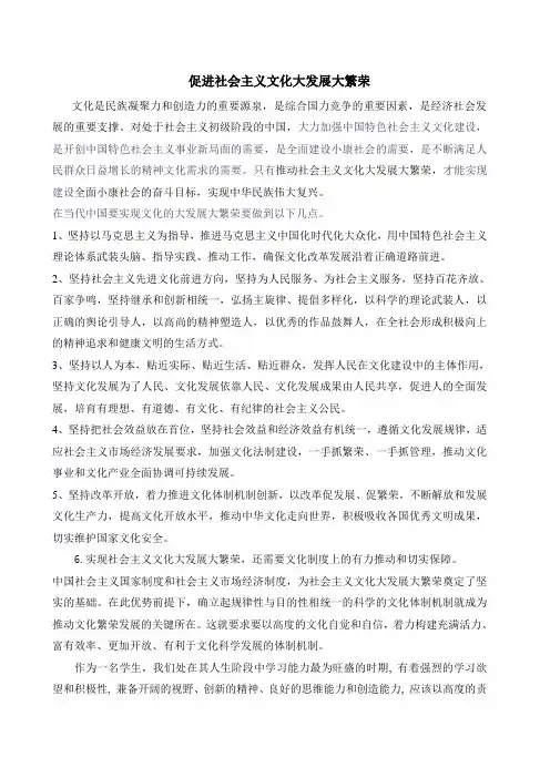 如何促进社会主义文化大繁荣大发展