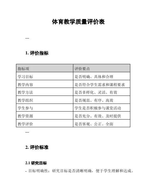 体育教学质量评价表