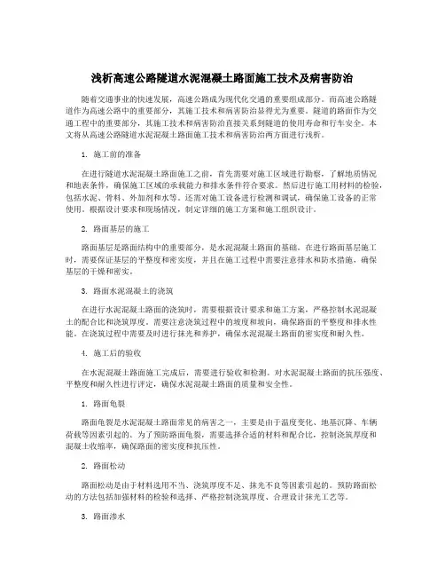 浅析高速公路隧道水泥混凝土路面施工技术及病害防治