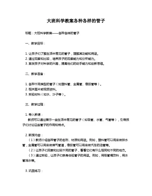 大班科学教案各种各样的管子