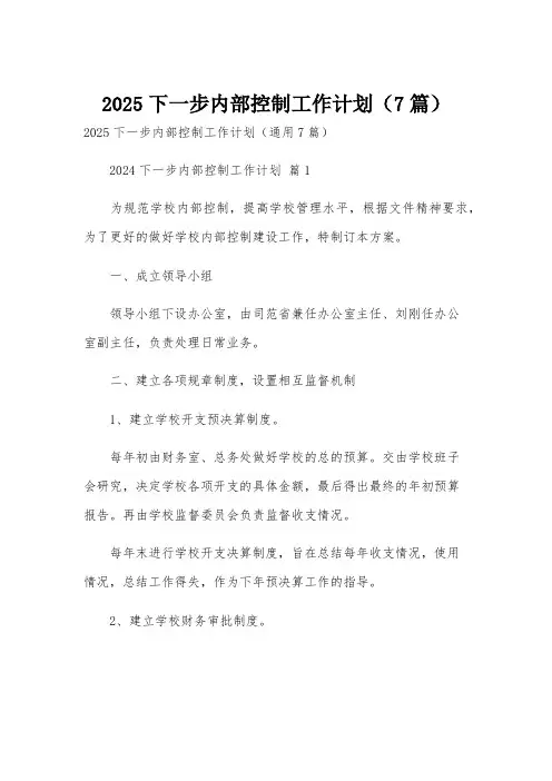 2025下一步内部控制工作计划(7篇)