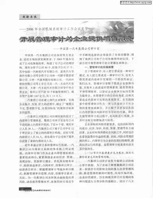 ——2006年全国机械系统审计工作会议发言：开展管理审计为企业提供增值服务