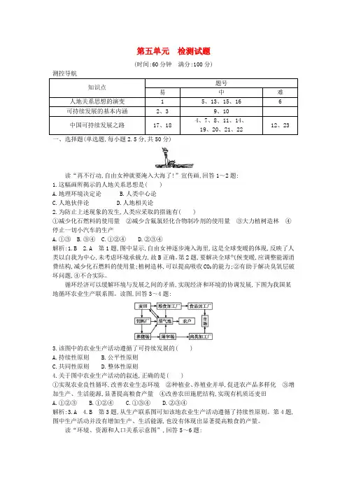 2018版高中地理 第五单元 走可持续发展之路检测试题 鲁教版必修2