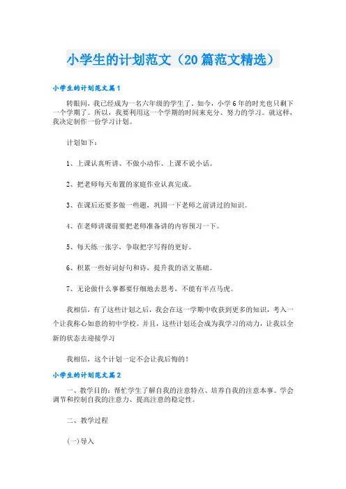 小学生的计划范文(20篇范文精选)