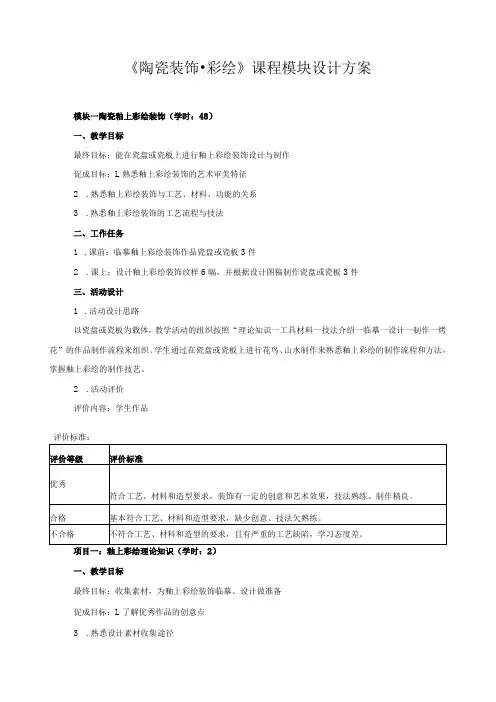 《陶瓷装饰彩绘》课程模块设计方案