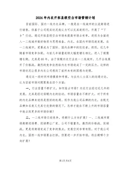 2024年内衣开拓县级空白市场营销计划（二篇）