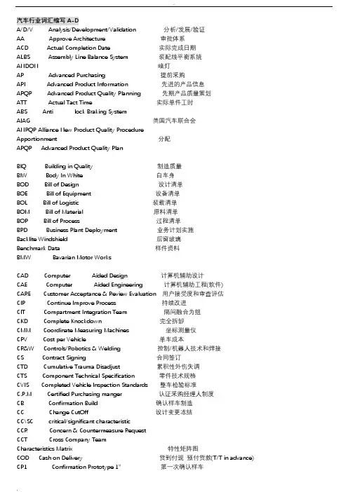 最全最实用汽车行业英文缩写