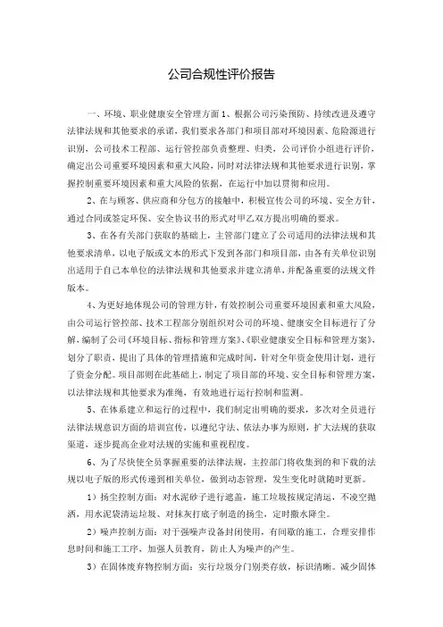 公司合规性评价报告