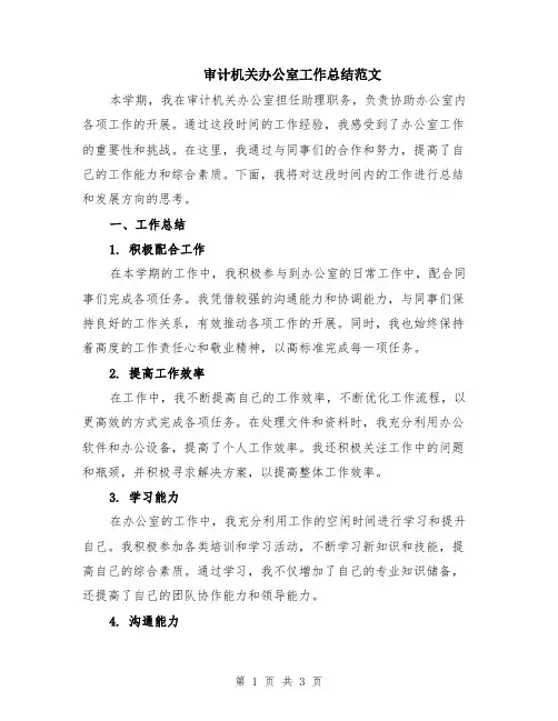 审计机关办公室工作总结范文