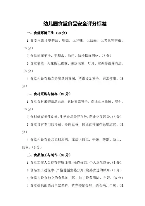 幼儿园食堂食品安全评分标准
