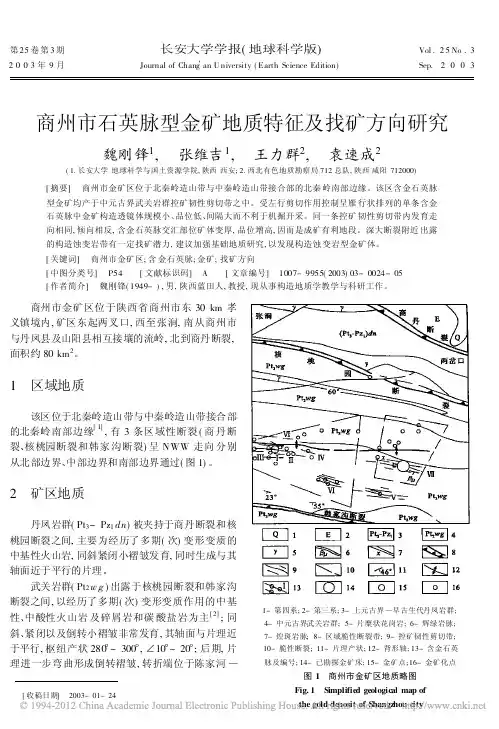 商州市石英脉型金矿地质特征及找矿方向研究(魏刚锋,张维吉,王力群