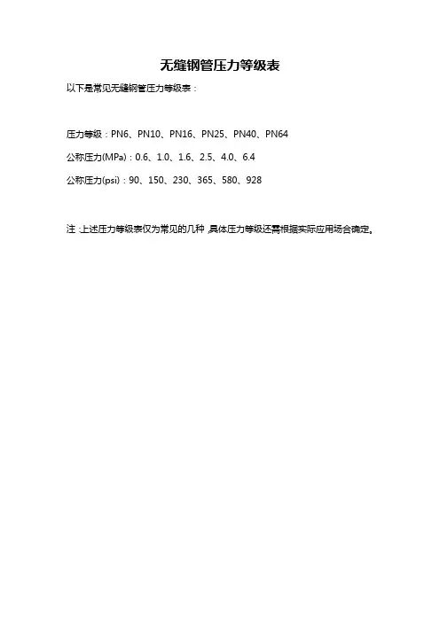 无缝钢管压力等级表