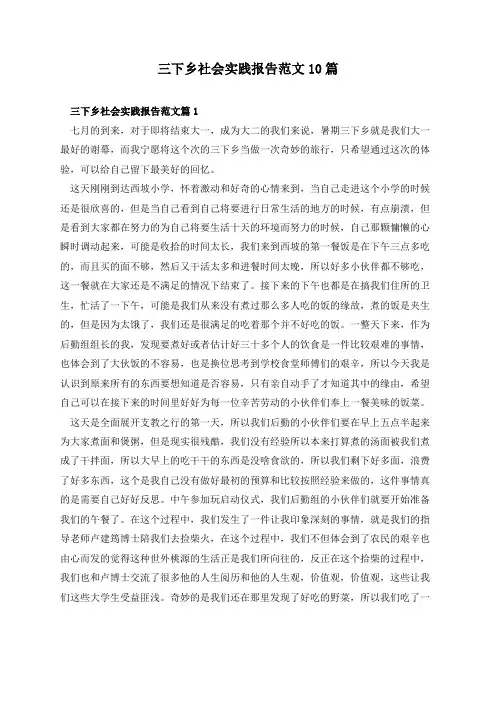 三下乡社会实践报告范文10篇