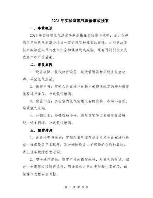 2024年实验室氢气泄漏事故预案