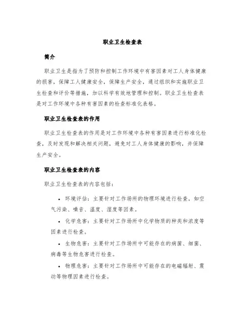 职业卫生检查表