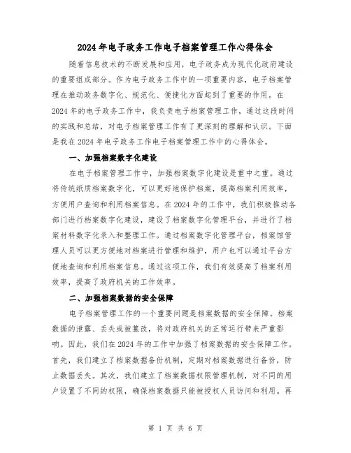 2024年电子政务工作电子档案管理工作心得体会(2篇)