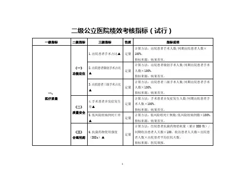 二级公立医院绩效考核指标