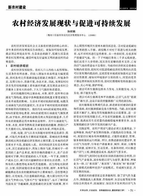 农村经济发展现状与促进可持续发展