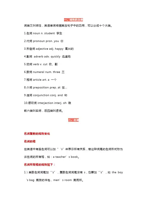 (完整word版)英语十大词性及其详细讲解