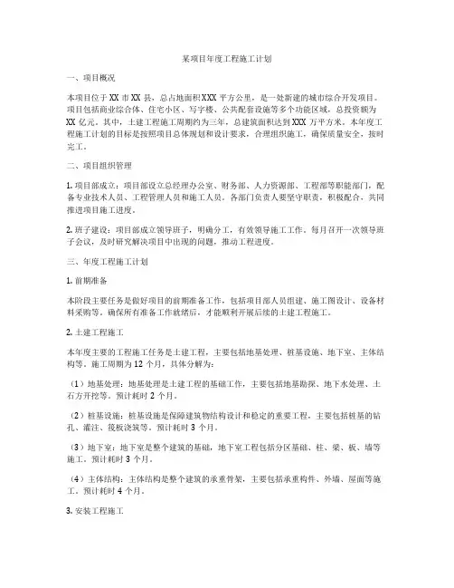 某项目年度工程施工计划