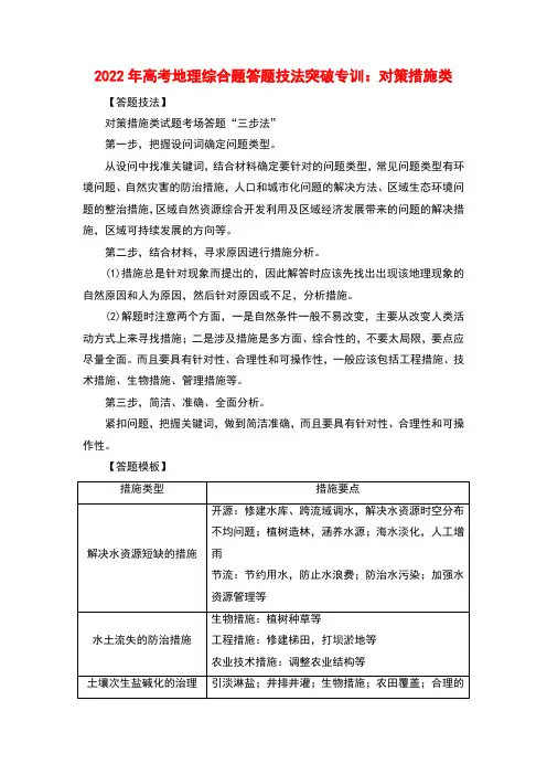 2022届高考地理综合题答题技法突破专训 对策措施类