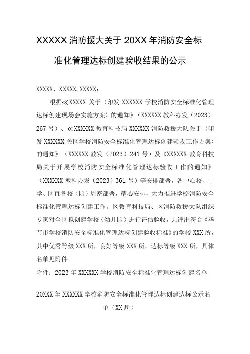 消防结果验收公示模板
