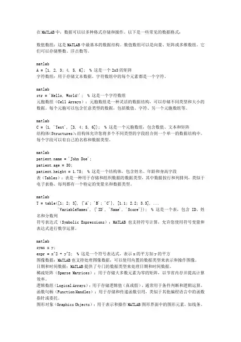 matlab中的数据格式