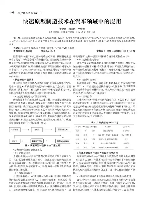 快速原型制造技术在汽车领域中的应用