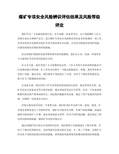 煤矿专项安全风险辨识评估结果及风险等级评定