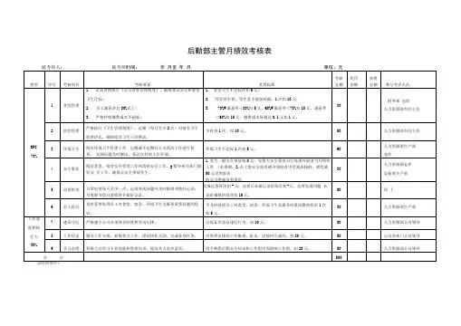 后勤主管绩效考核表