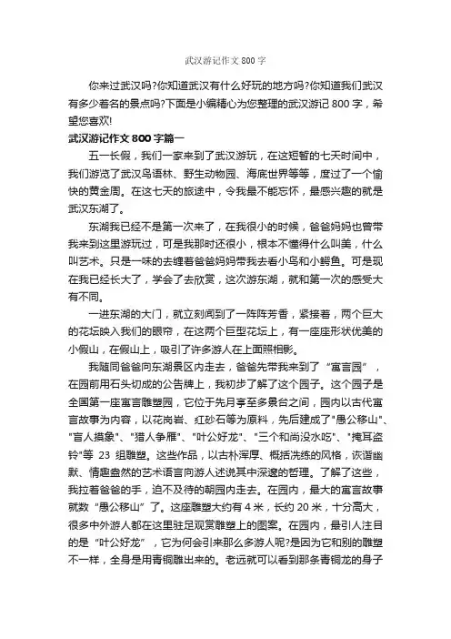 武汉游记作文800字_游记作文_