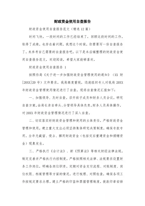 财政资金使用自查报告