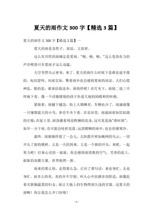 夏天的雨作文300字【3篇】