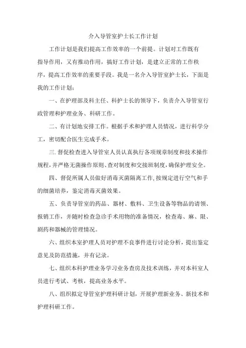 介入导管室护士长工作计划
