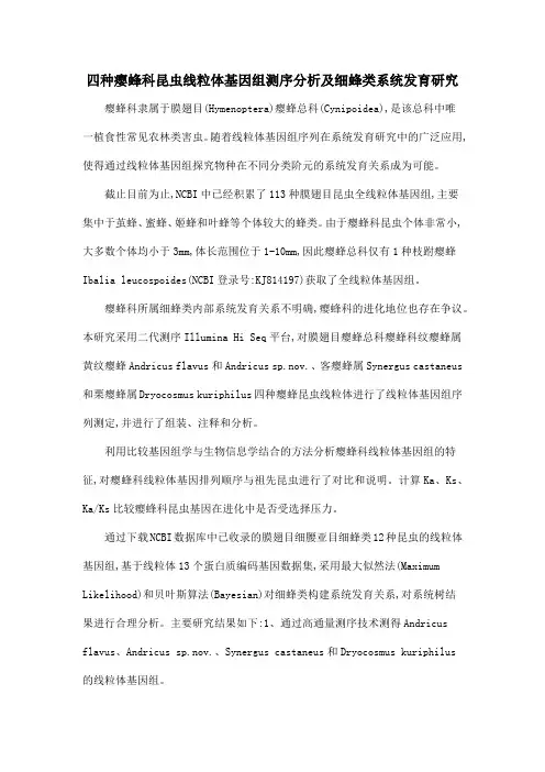 四种瘿蜂科昆虫线粒体基因组测序分析及细蜂类系统发育研究