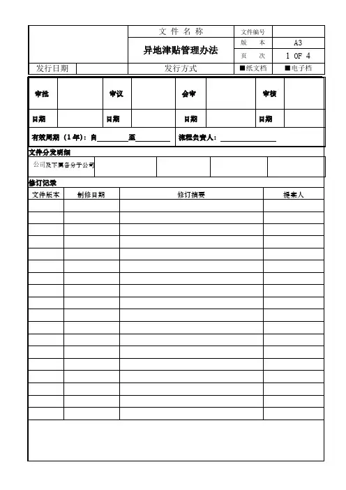 XXX公司-异地津贴管理办法
