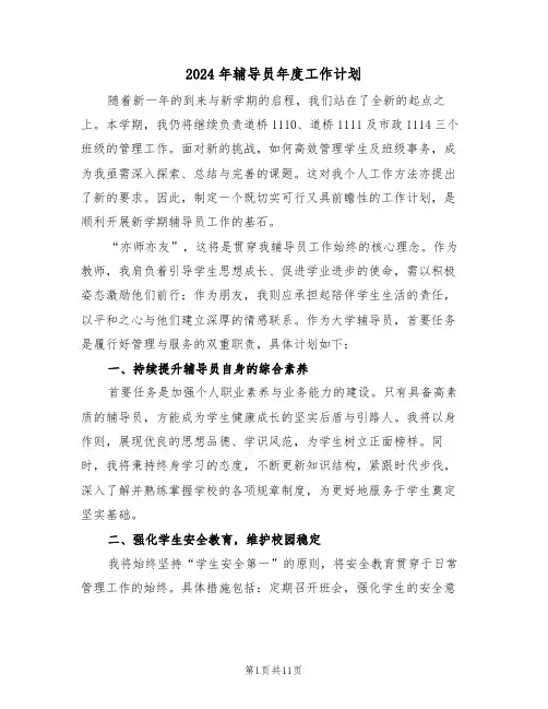 2024年辅导员年度工作计划（五篇）