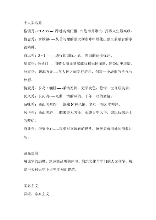 经典地产项目案名汇总