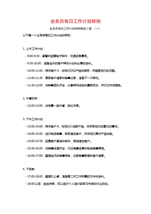 业务员每日工作计划样例2篇