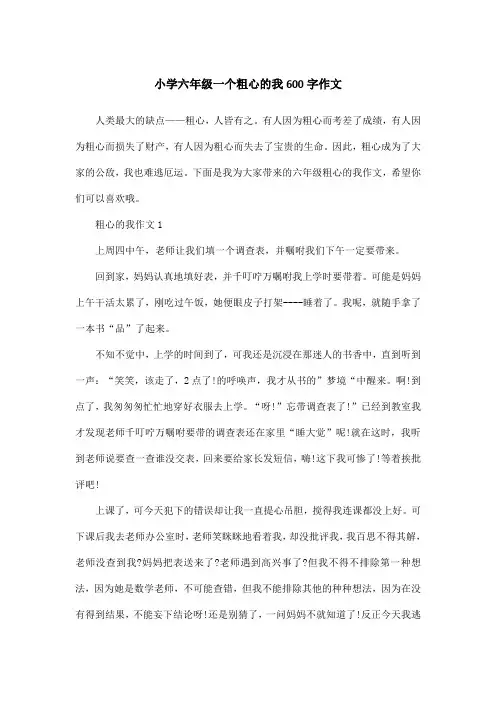 小学六年级一个粗心的我600字作文