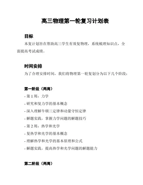 高三物理第一轮复习计划表