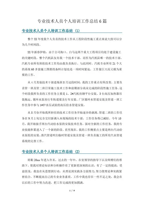 专业技术人员个人培训工作总结6篇