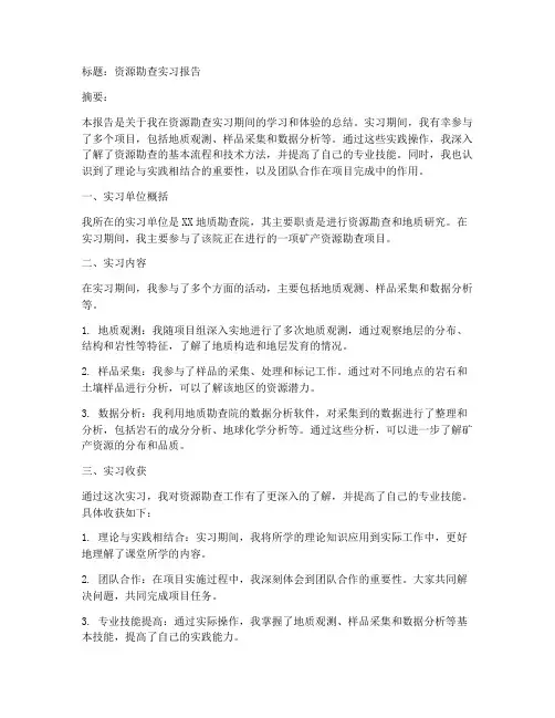 资源勘查实习报告模板