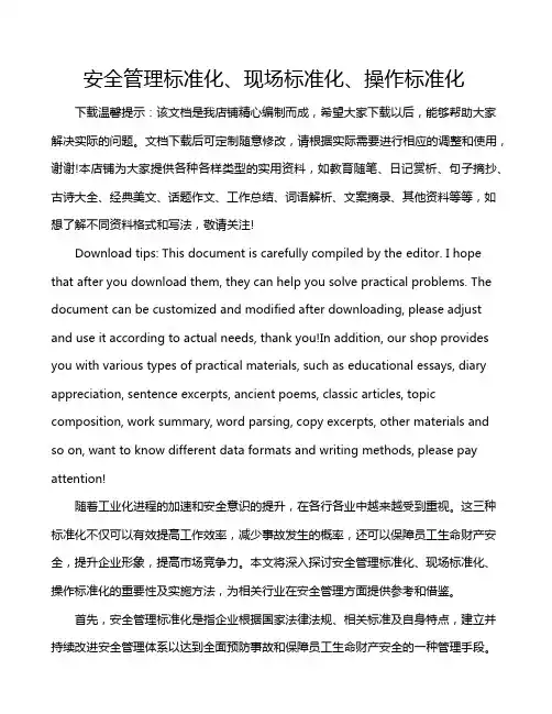 安全管理标准化、现场标准化、操作标准化