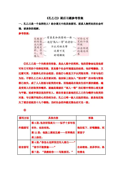 九年级语文下册《孔乙己》课后习题参考答案