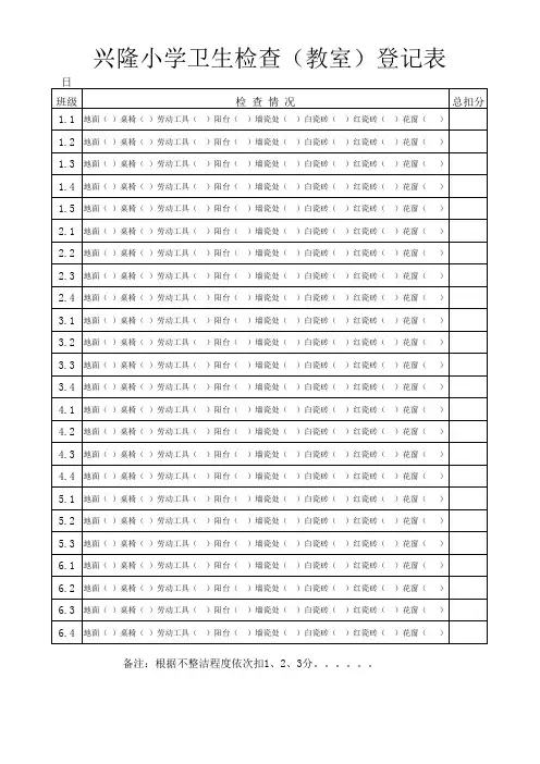 教室卫生检查情况登记表