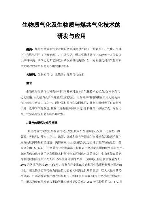 生物质气化及生物质与煤共气化技术的研发与应用